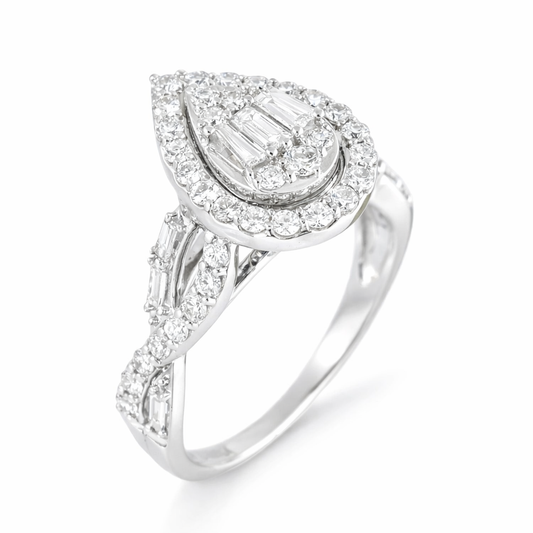 10k White Gold Diamond Almond Ring