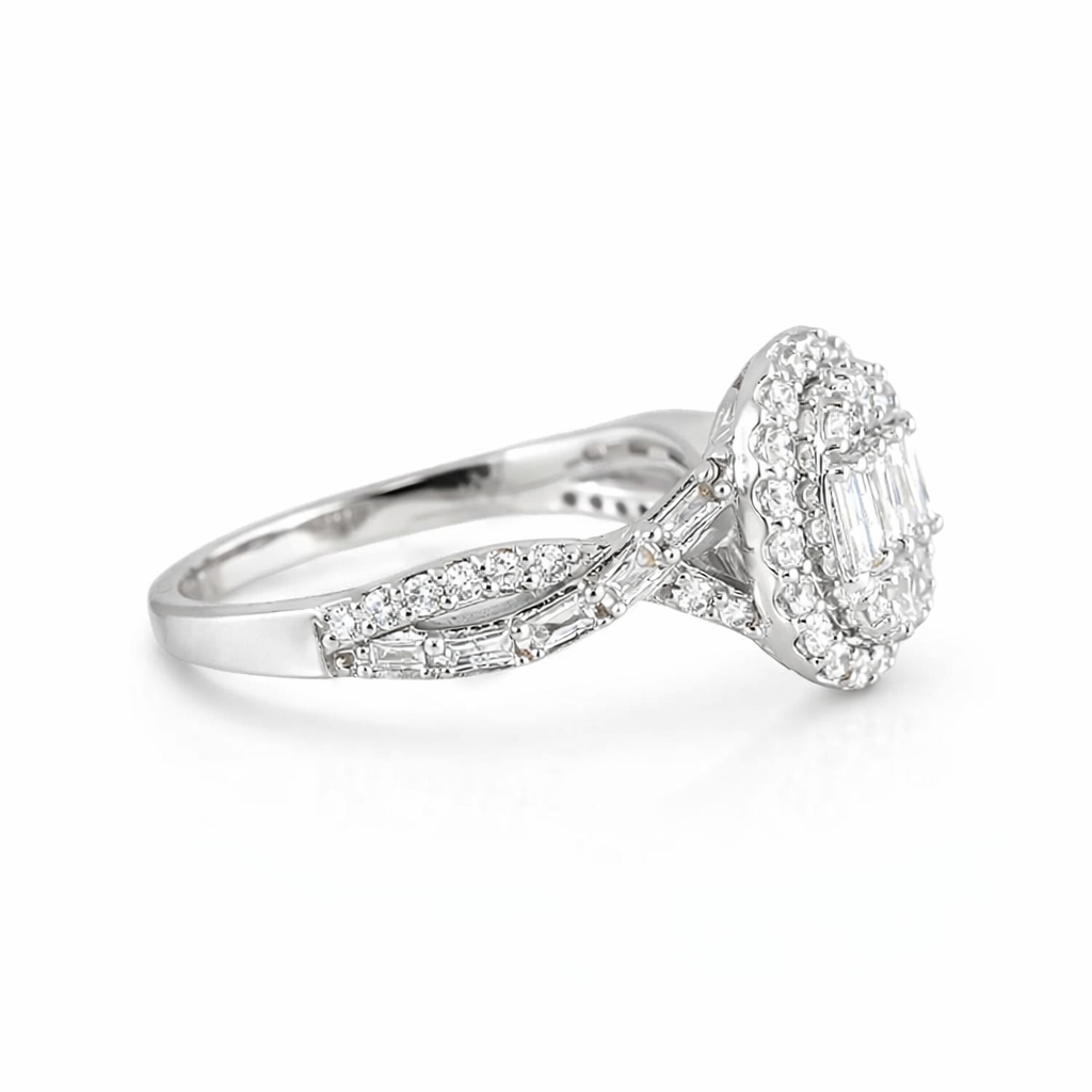 14k White Gold Diamond Round Ring