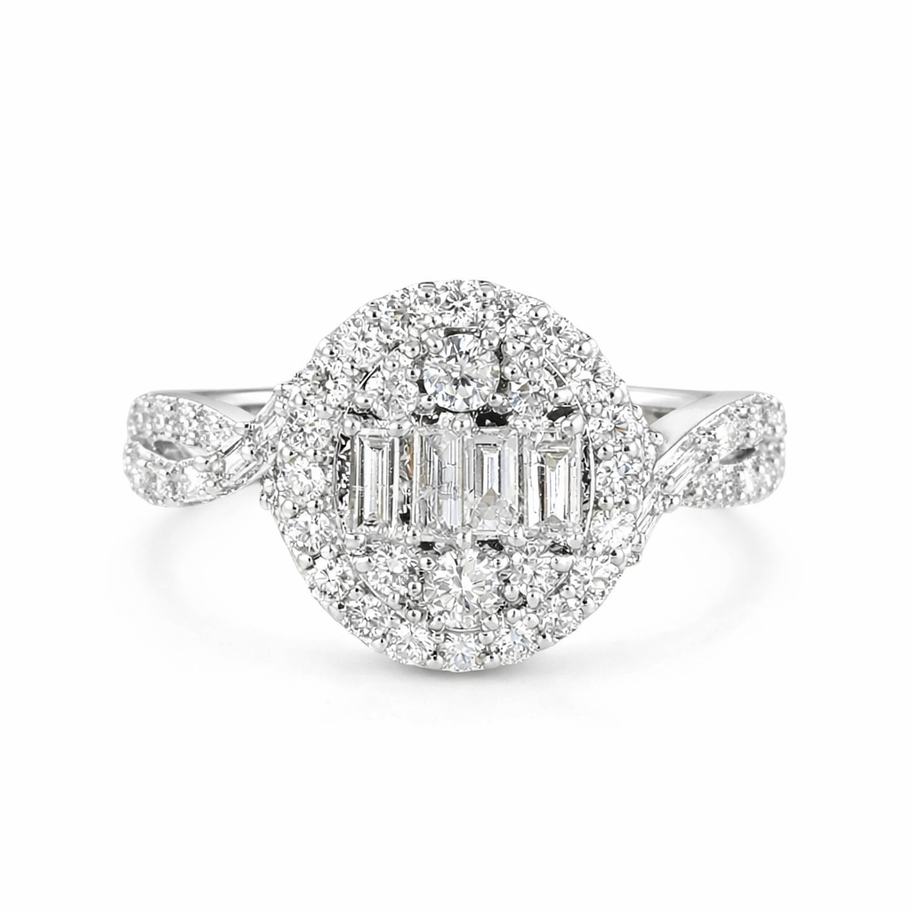 14k White Gold Diamond Round Ring