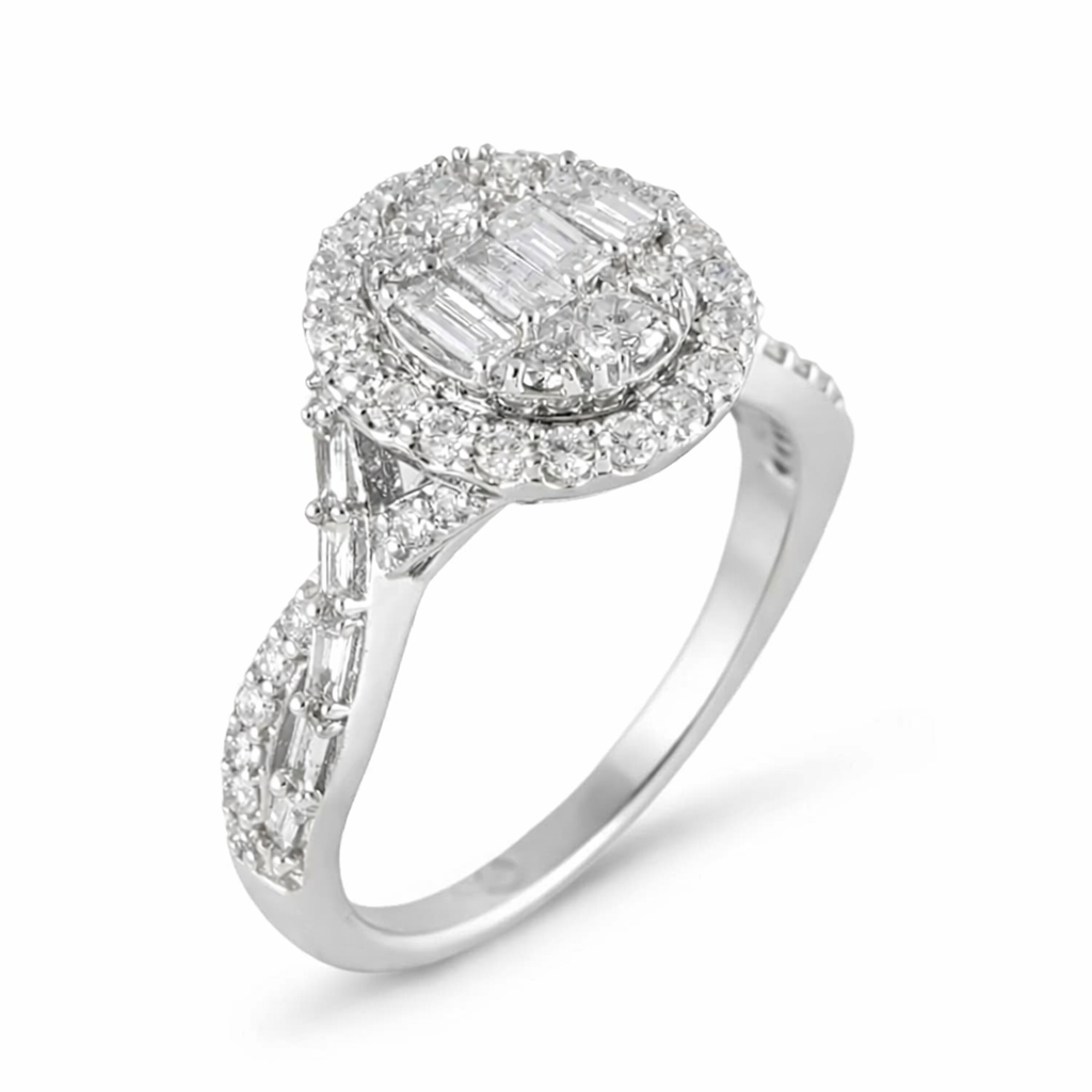 14k White Gold Diamond Round Ring