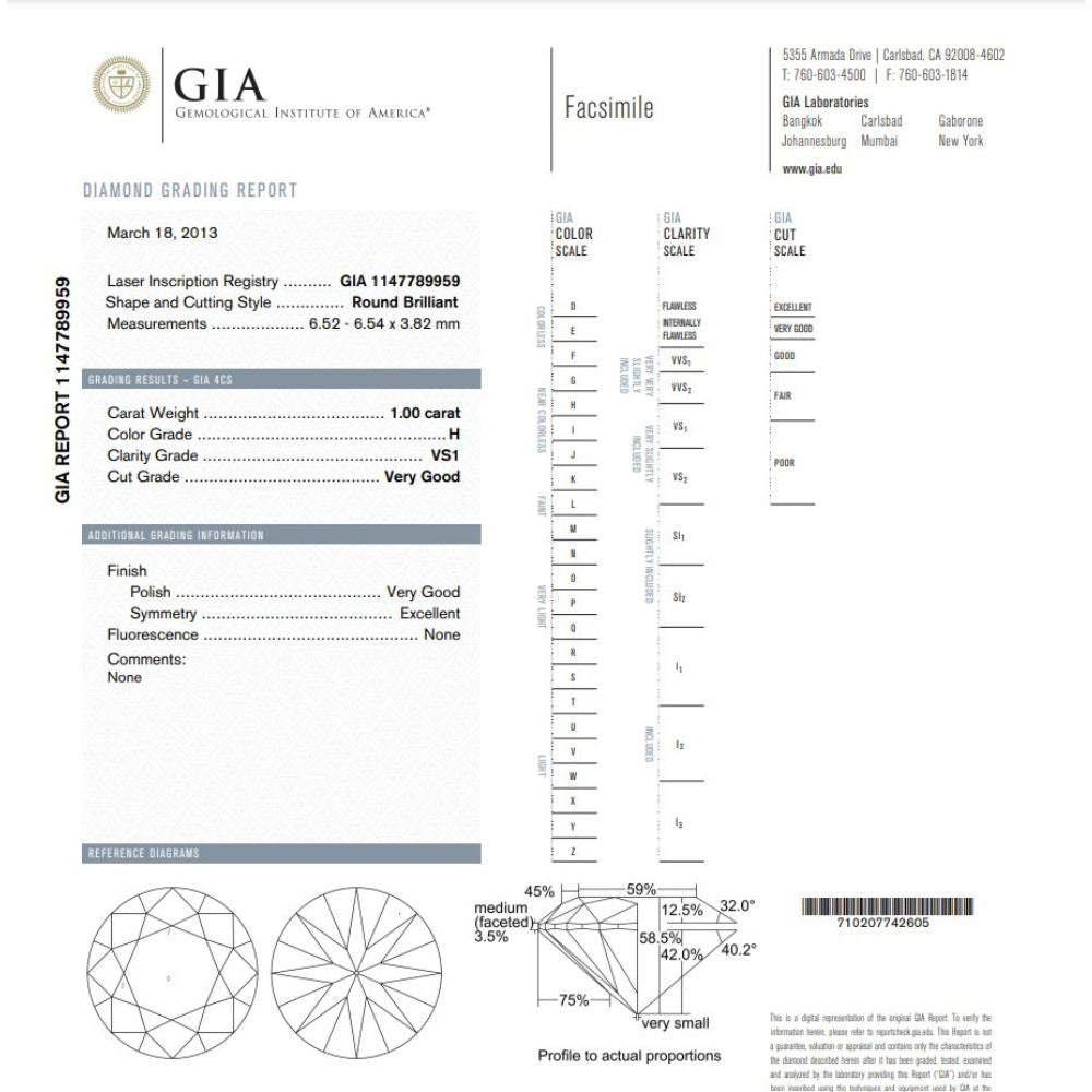 1.00 Carat Round Brilliant Natural Diamond