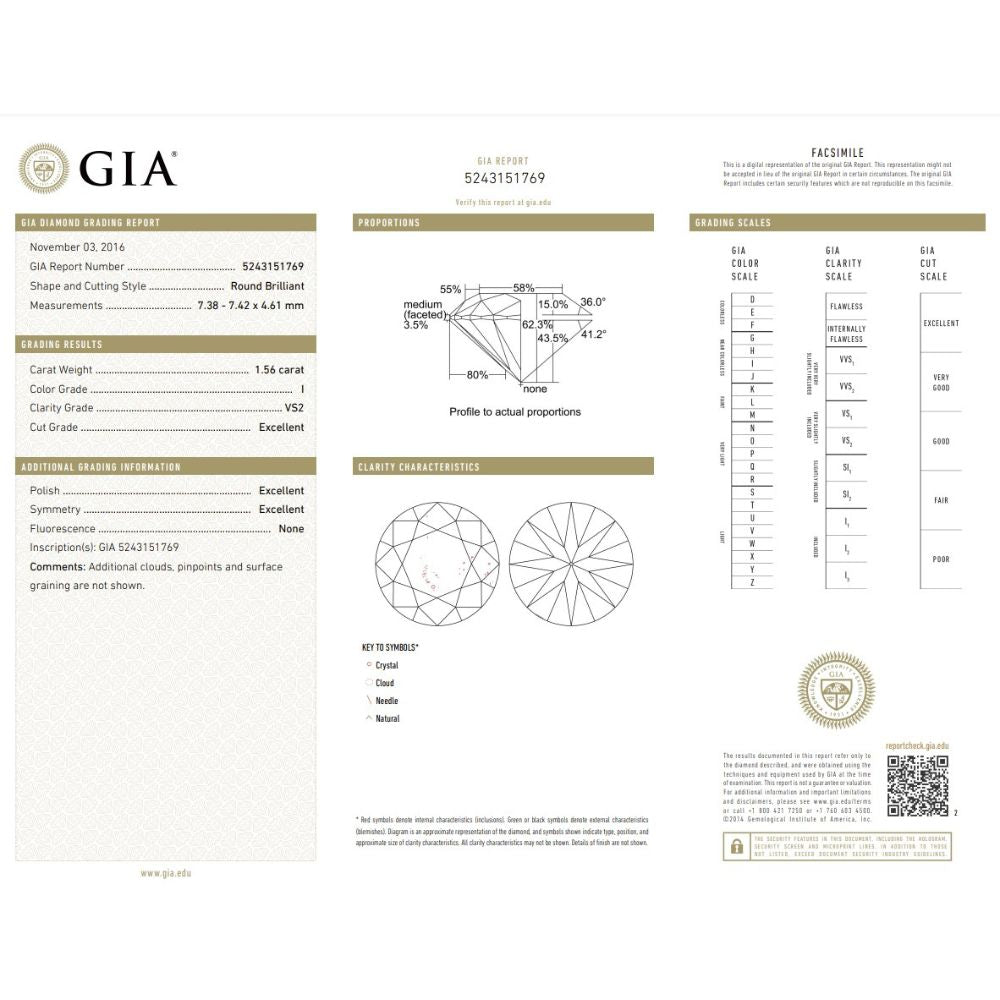 1.56 Carat Round Brilliant Natural Diamond