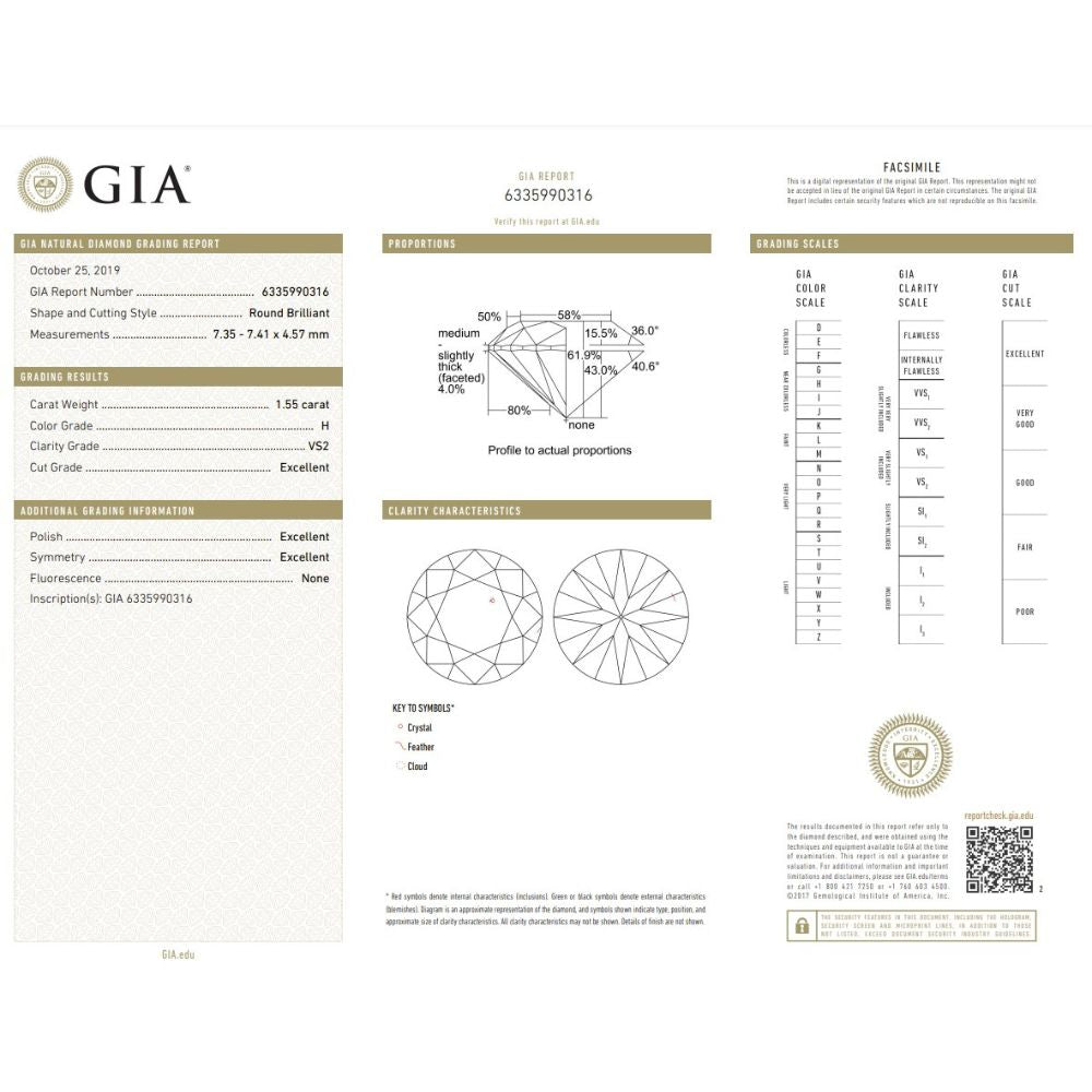 1.55 Carat Round Brilliant Natural Diamond
