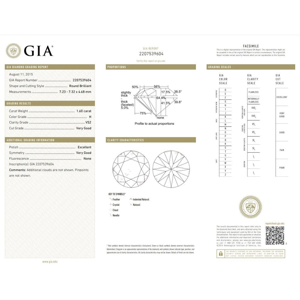 1.60 Carat Round Brilliant Natural Diamond