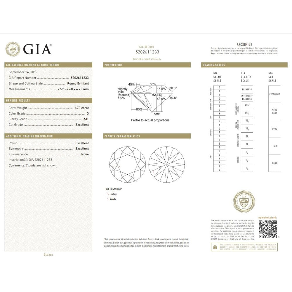 1.70 Carat Round Brilliant Natural Diamond