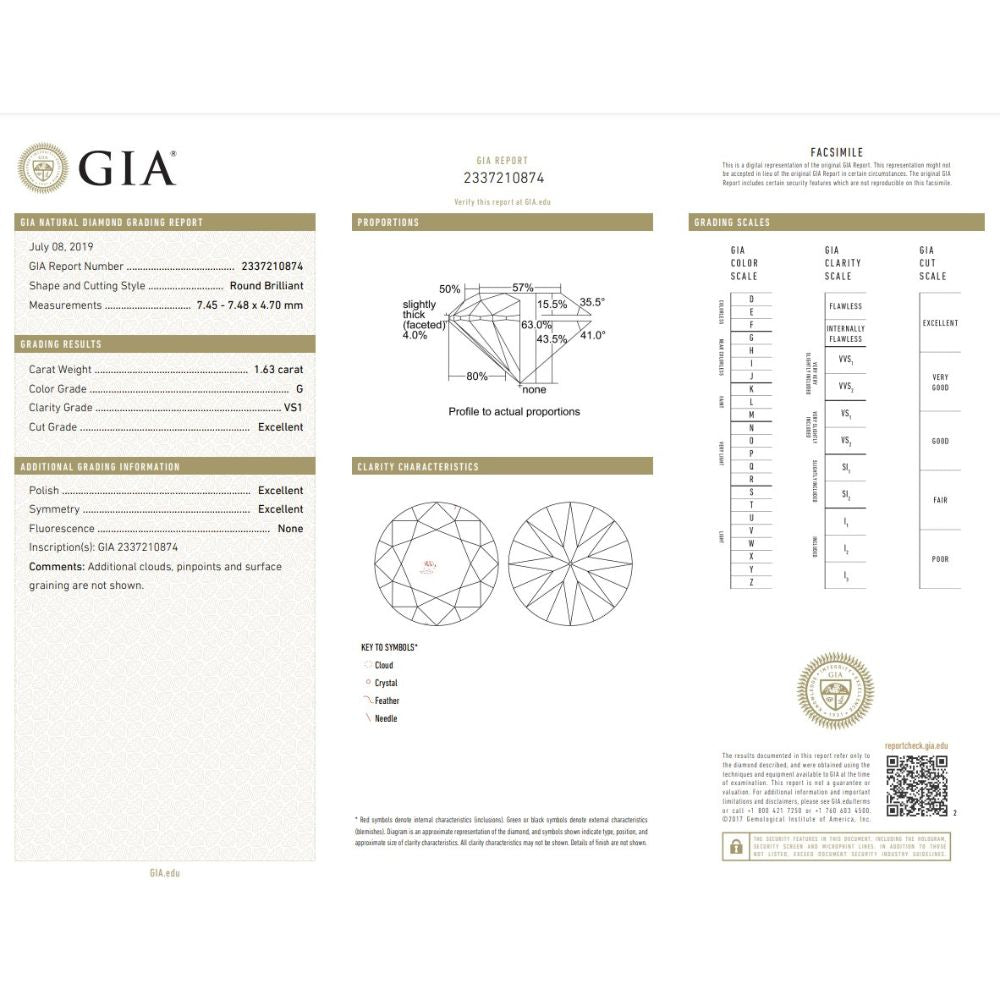 1.63 Carat Round Brilliant Natural Diamond