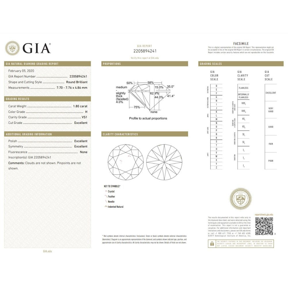 1.80 Carat Round Brilliant Natural Diamond