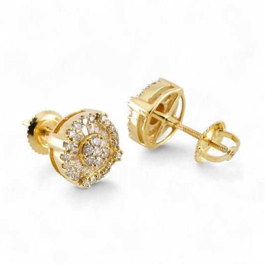 14k Yellow Gold Diamond Round Earrings image 1