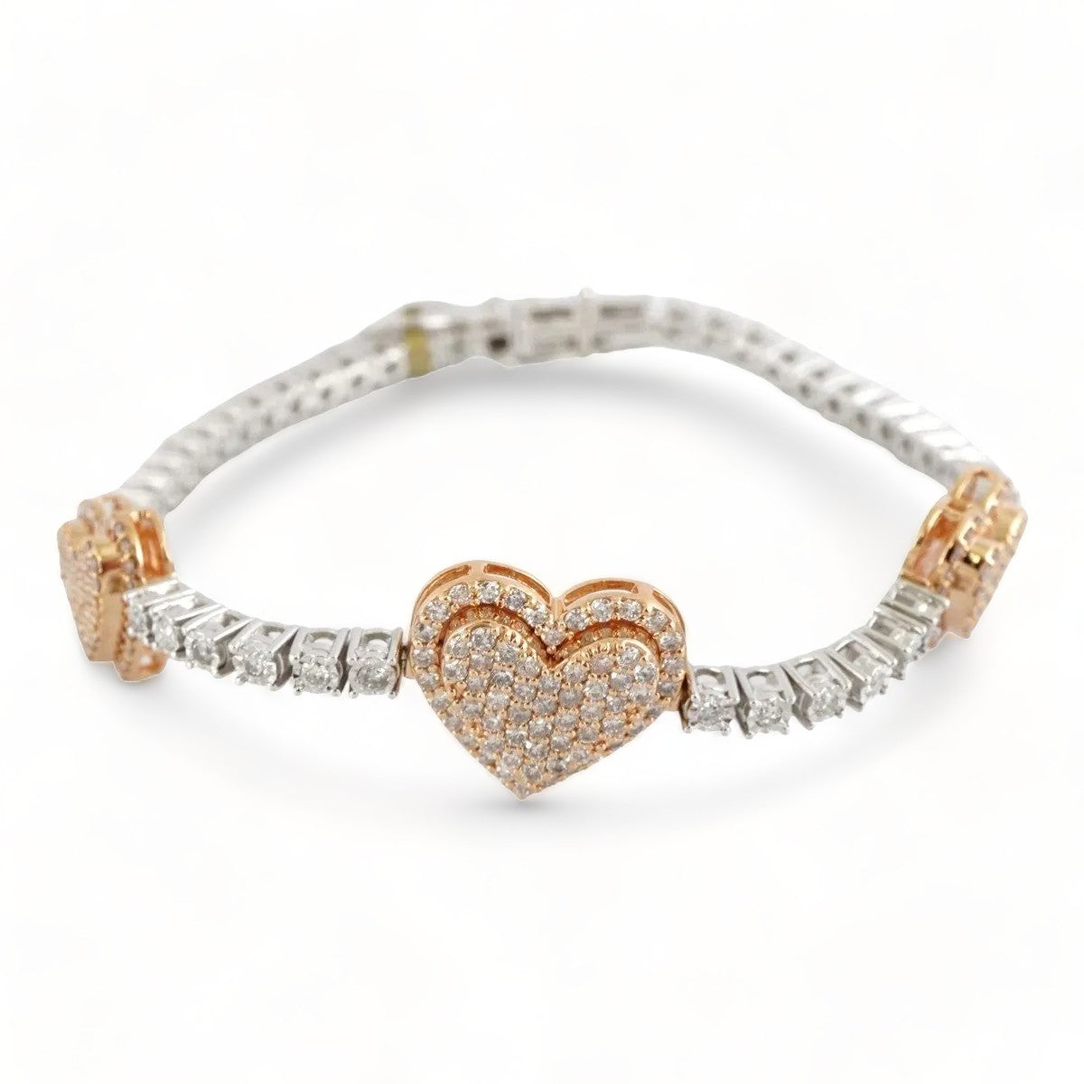 White&Rose Gold Diamond Heart Tennis Bracelet 10k image 0
