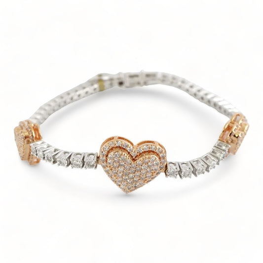 White&Rose Gold Diamond Heart Tennis Bracelet 10k image 0
