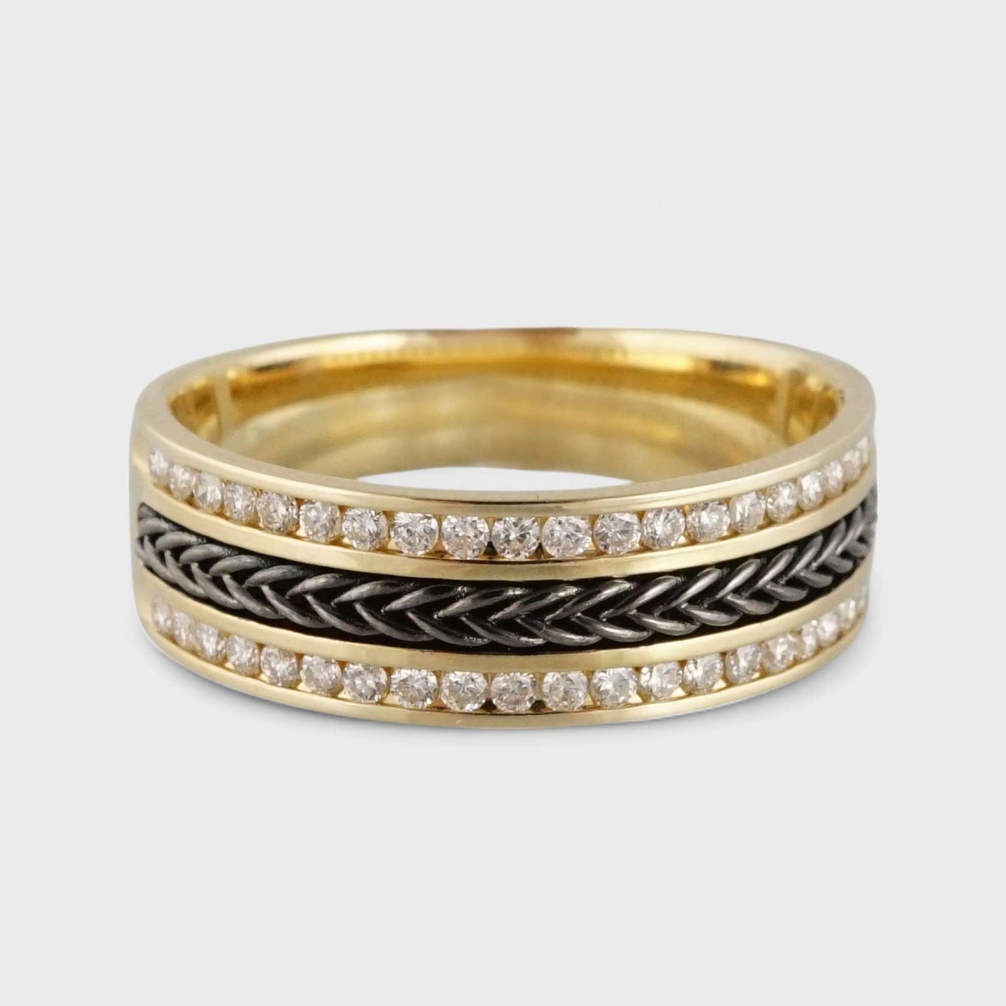 14k Yellow Gold Diamond with Black Band Ring image 1