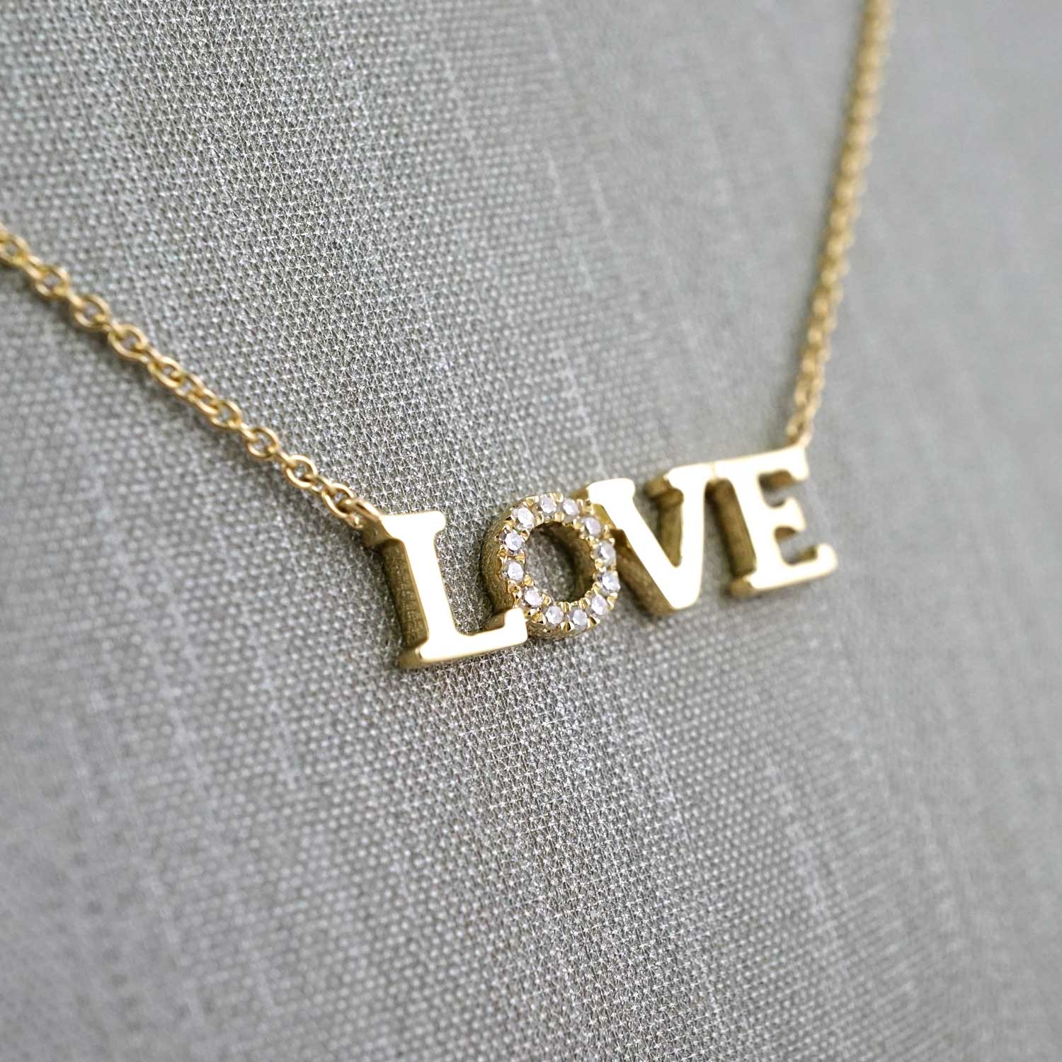 14k Yellow Gold Diamond Love Word Chain image 1