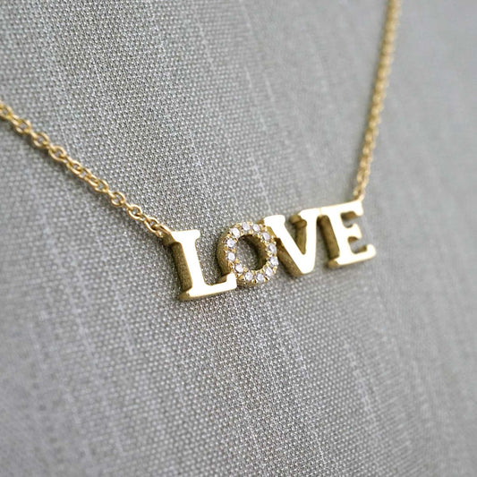 14k Yellow Gold Diamond Love Word Chain image 1