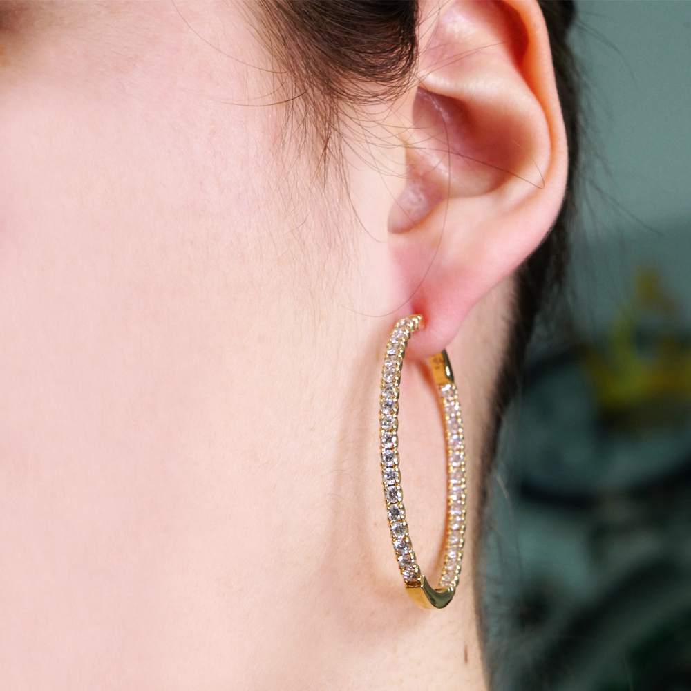 14k Diamond Gold Hoops for Women image 3
