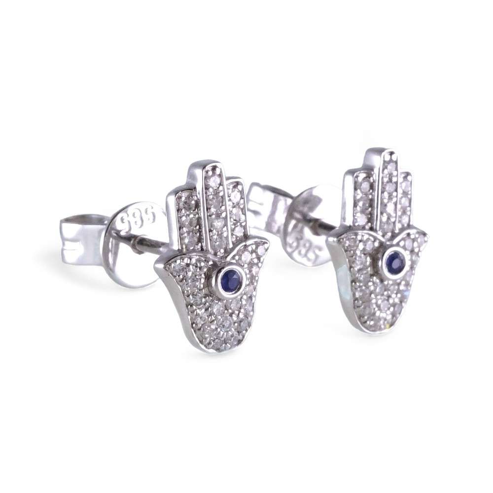 14k White Gold Hamsa Earring Studs image 1