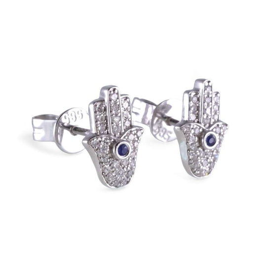 14k White Gold Hamsa Earring Studs image 1