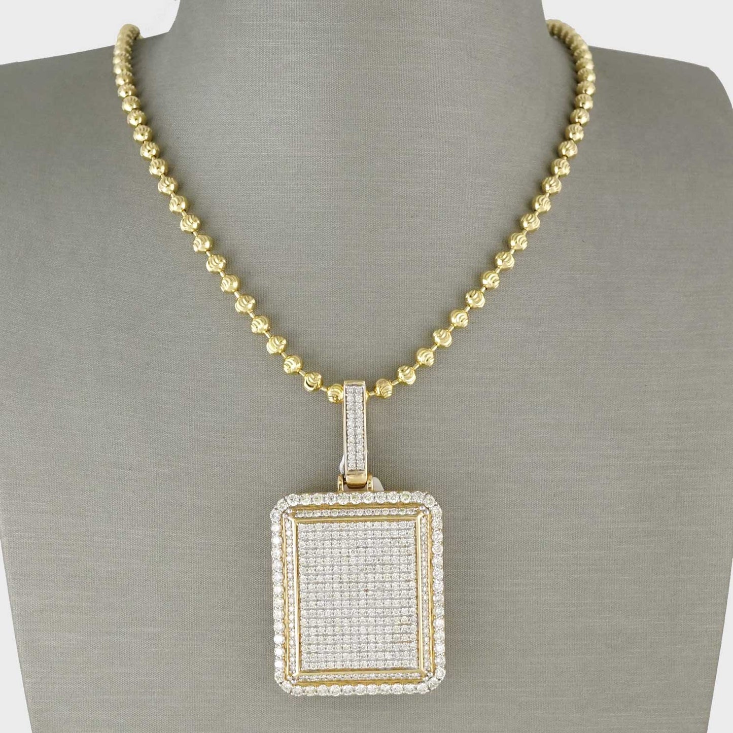 14k Yellow Gold Diamond Square Pendant Ball Chain image 0