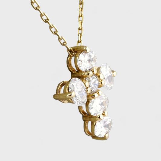 14k Yellow Gold LAB Grown Diamond Cross Chain image 1