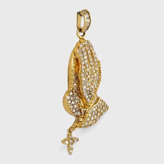 14k Yellow Gold Diamond Prayer Hands Pendant image 1