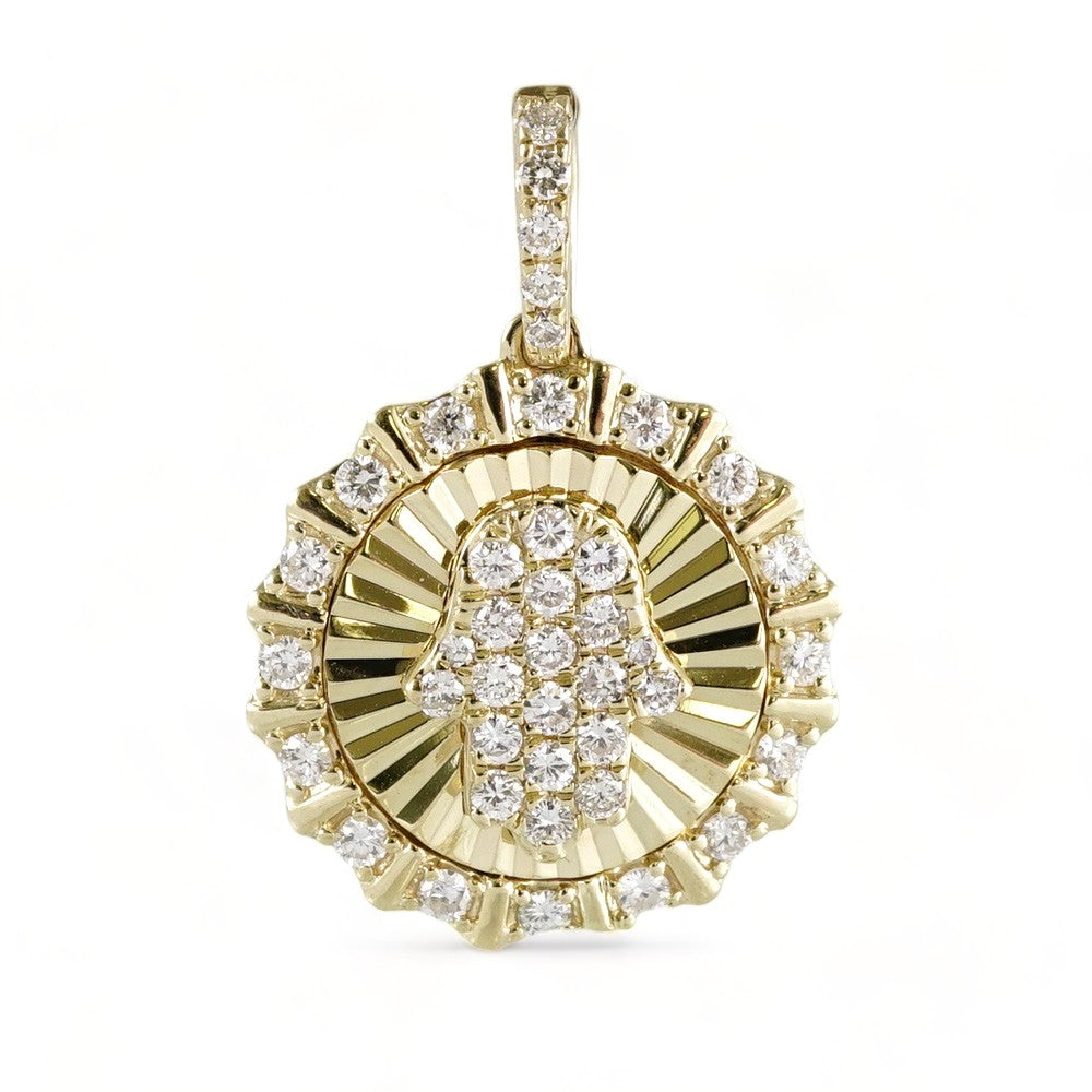 10k Yellow Gold Diamond Round Sun Hamsa Charm image 0