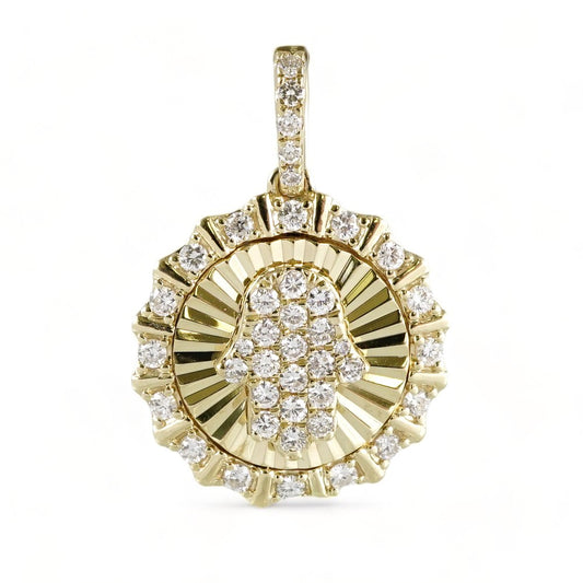 10k Yellow Gold Diamond Round Sun Hamsa Charm image 0