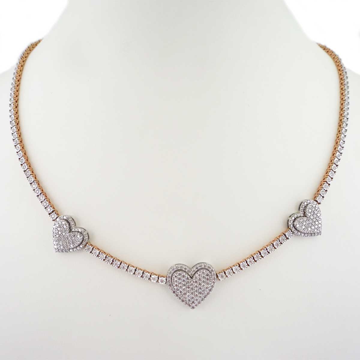 10k White & Rose Gold Diamond Tennis Heart Chain image 0