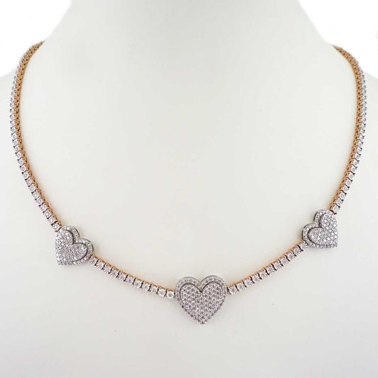 10k White & Rose Gold Diamond Tennis Heart Chain image 0