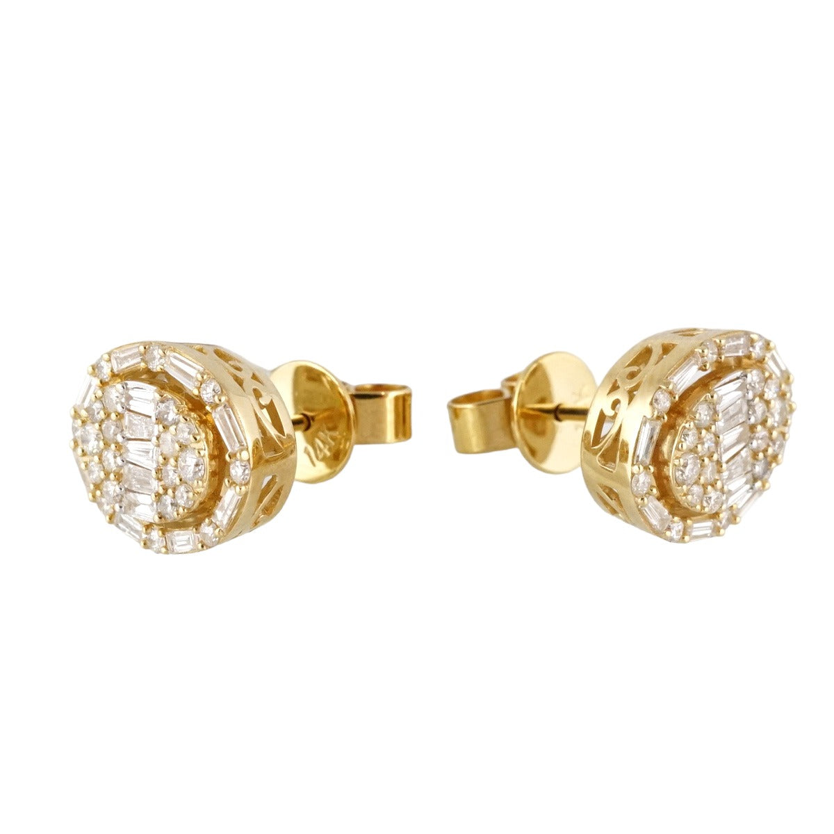 14k Gold Diamond Oval Stud Earrings image 2