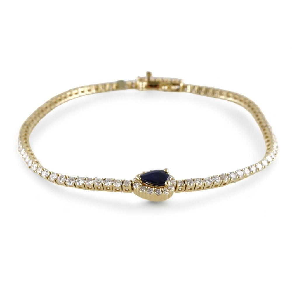 14k Yellow Gold Diamond Blue Almond Bracelet image 0