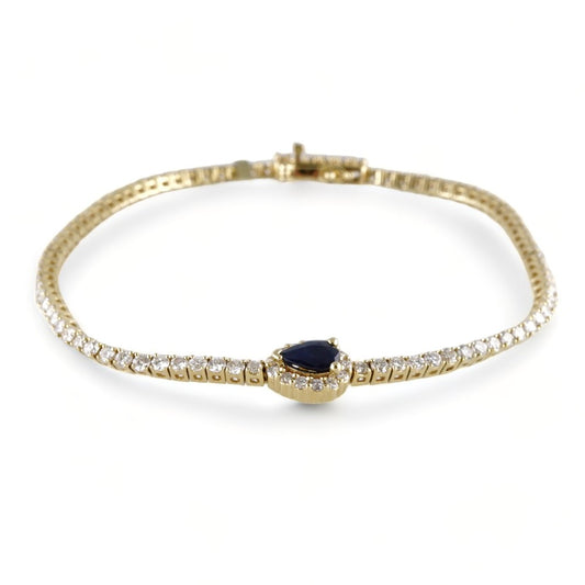 14k Yellow Gold Diamond Blue Almond Bracelet image 0
