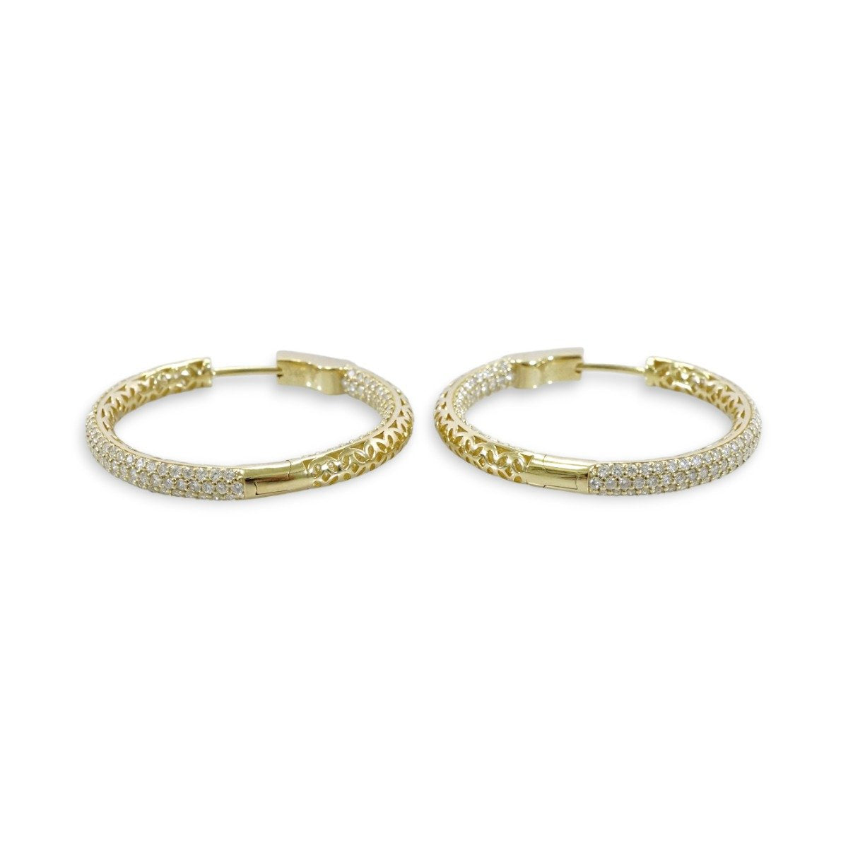 14k Diamond Gold Hoops 2 Inches image 1