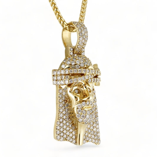 14k Gold Diamond Jesus Face Pendant image 0