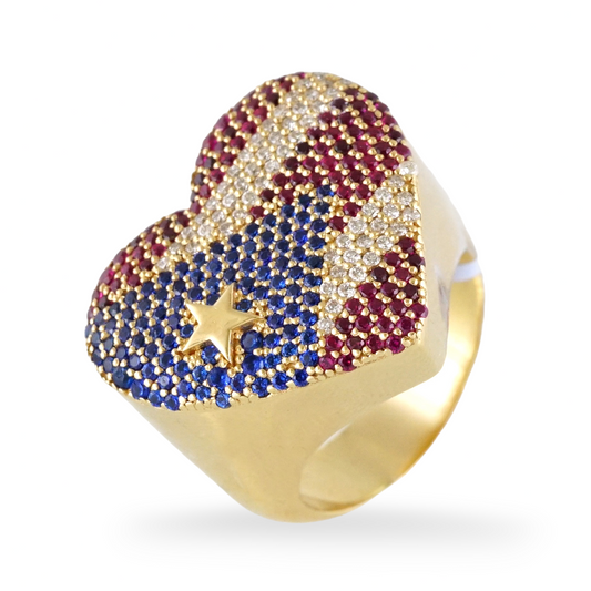 18k Yellow Gold Puerto Rico Flag Ring image 0