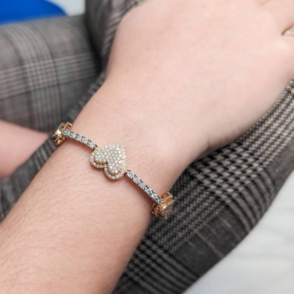 White&Rose Gold Diamond Heart Tennis Bracelet 10k image 2