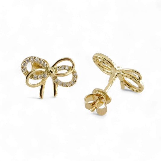 14k Yellow Gold Diamond Ribbon Earring image 1