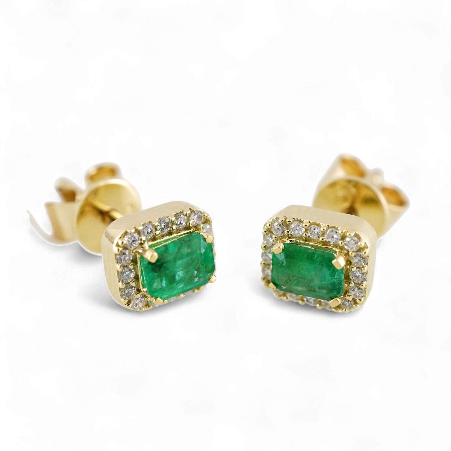 14k Yellow Gold Diamond Emerald Vintage Studs image 0