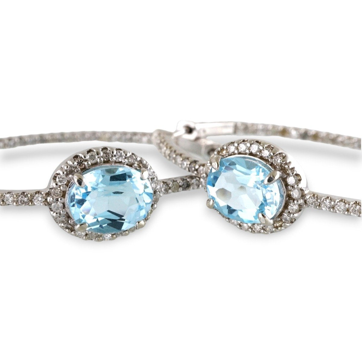 14k Diamond Light Blue Stone and White Gold Hoops image 0