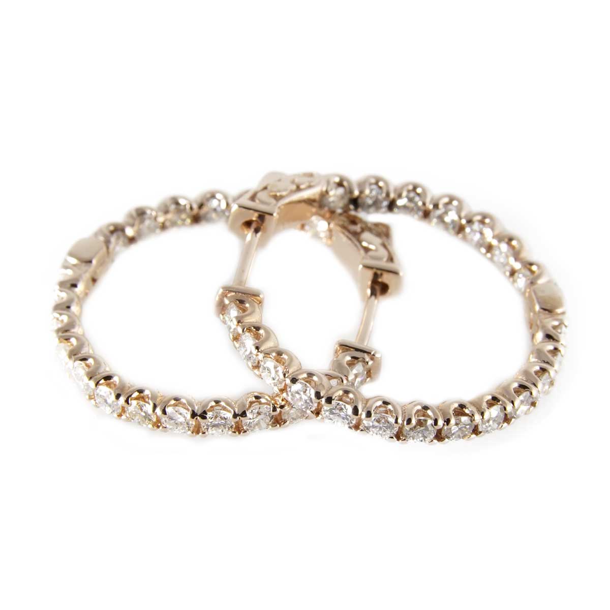 14k Diamond Rose Gold Hoops Earring image 3