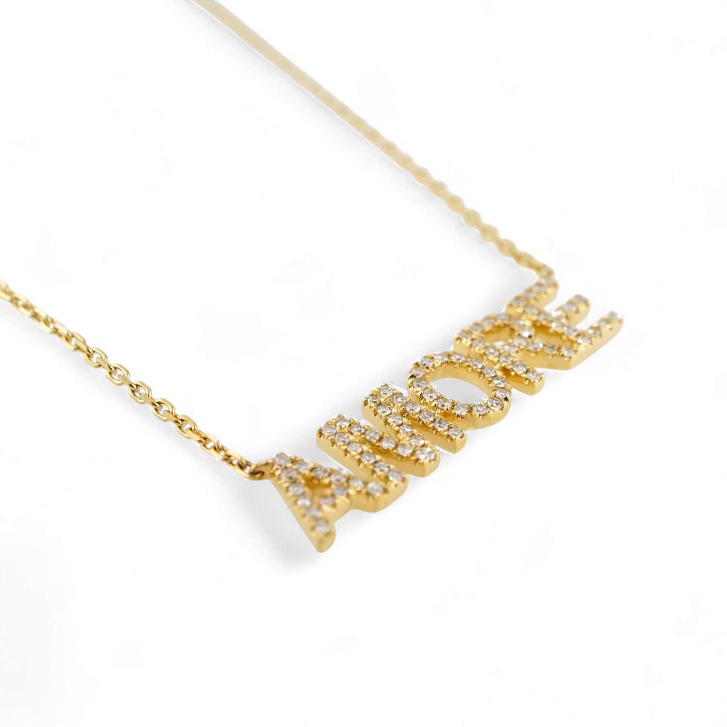 14k Yellow Gold Diamond Amore Pendant Chain image 2