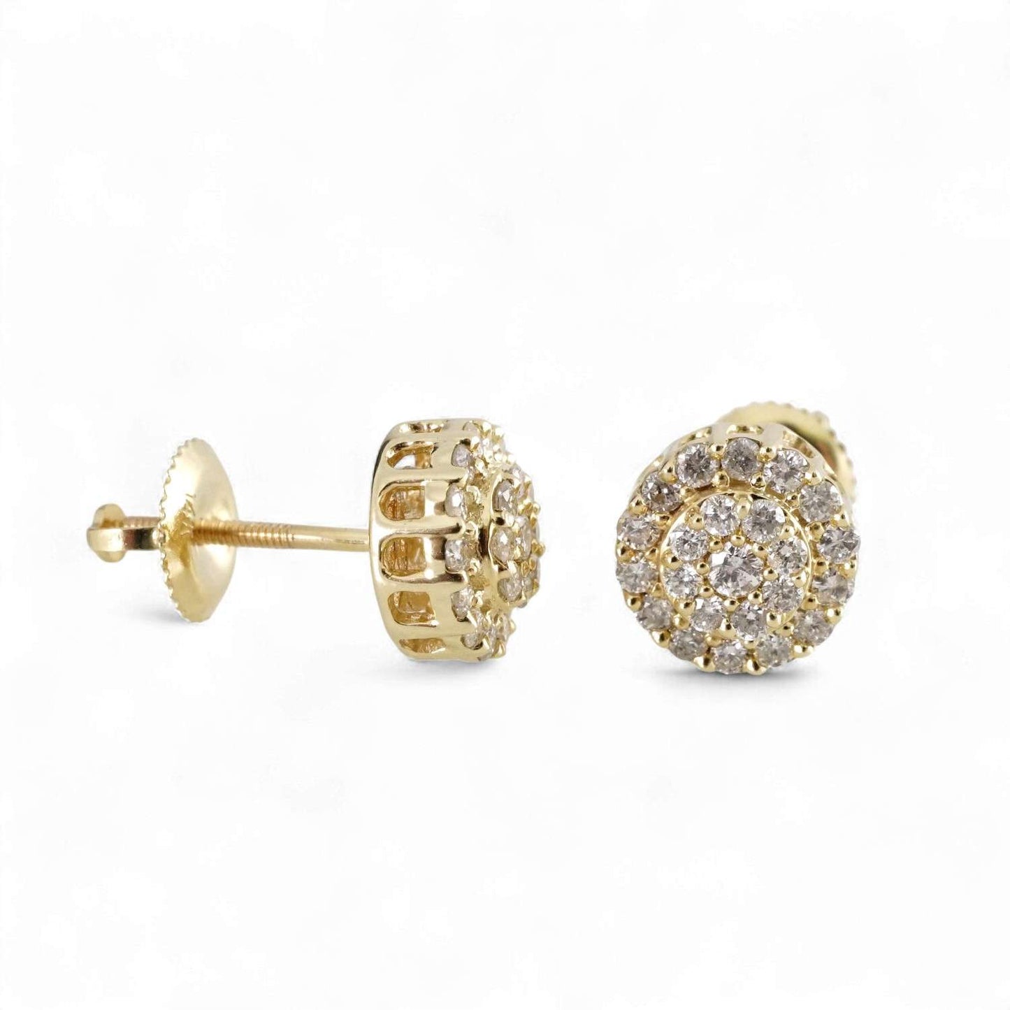 14k Yellow Gold Diamond Round Stud Earrings image 2
