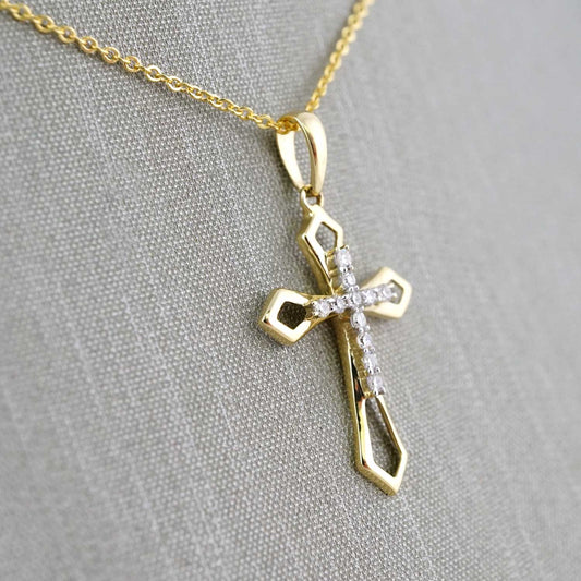 14k Yellow Gold Diamond Cross Chain image 1