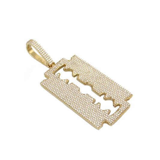14k Yellow Gold Diamond Razor Blade Pendant image 0