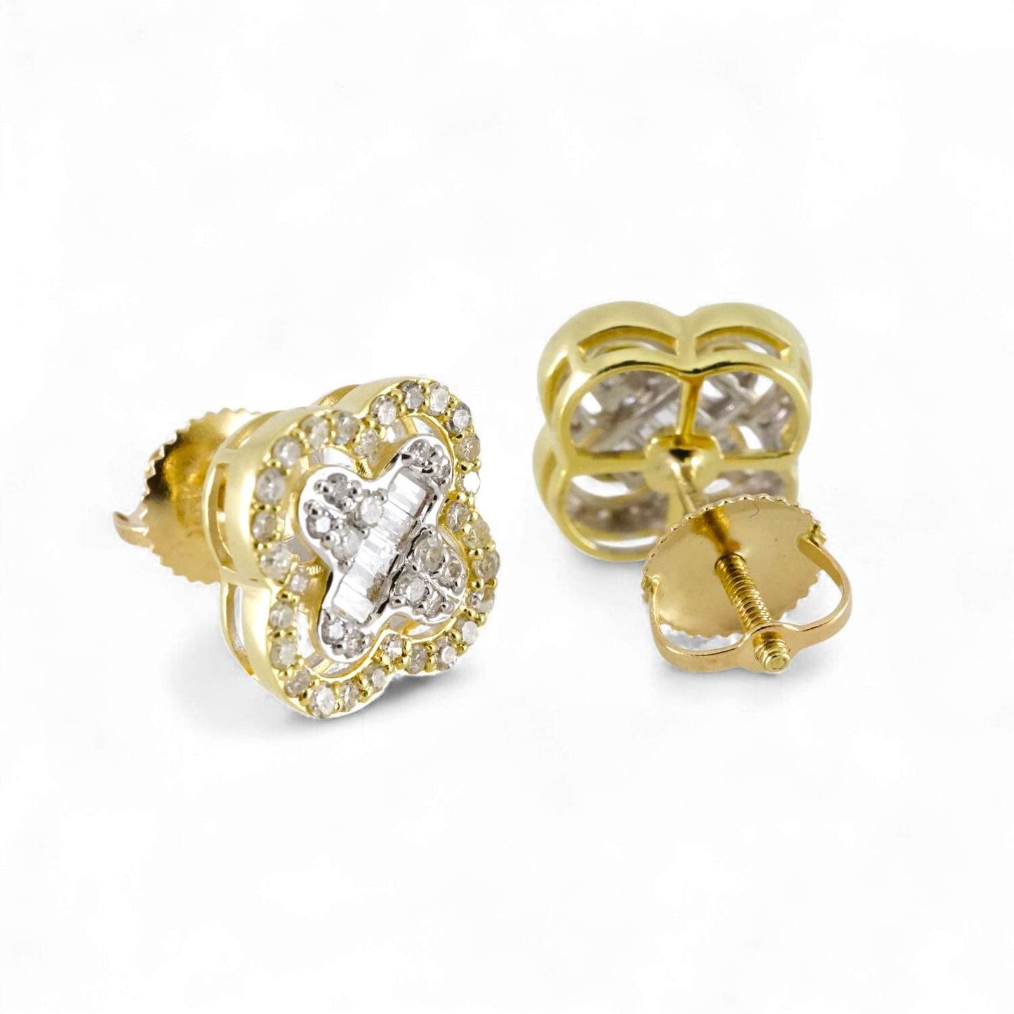 14k Yellow Gold Diamond Flower Earring image 1