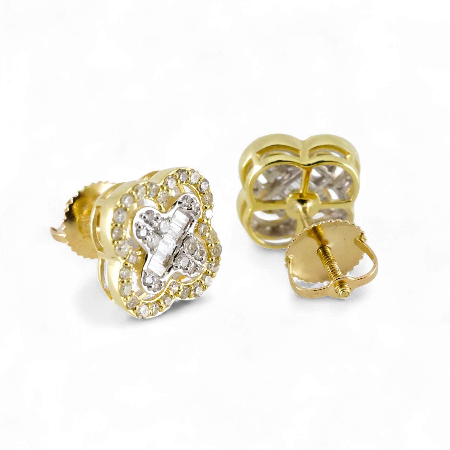 14k Yellow Gold Diamond Flower Earring image 1