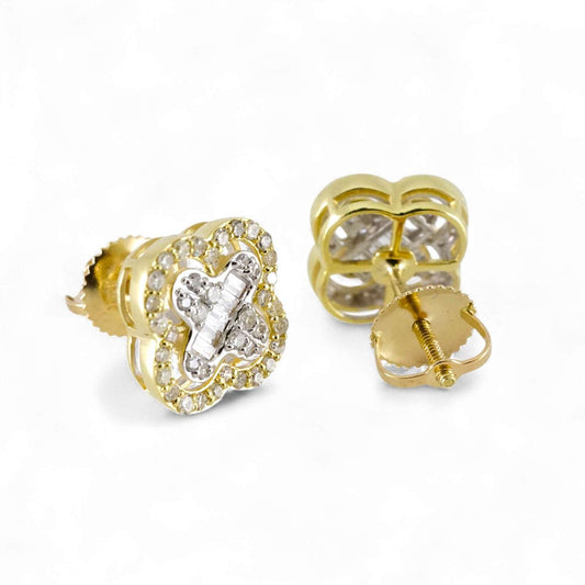 14k Yellow Gold Diamond Flower Earring image 1