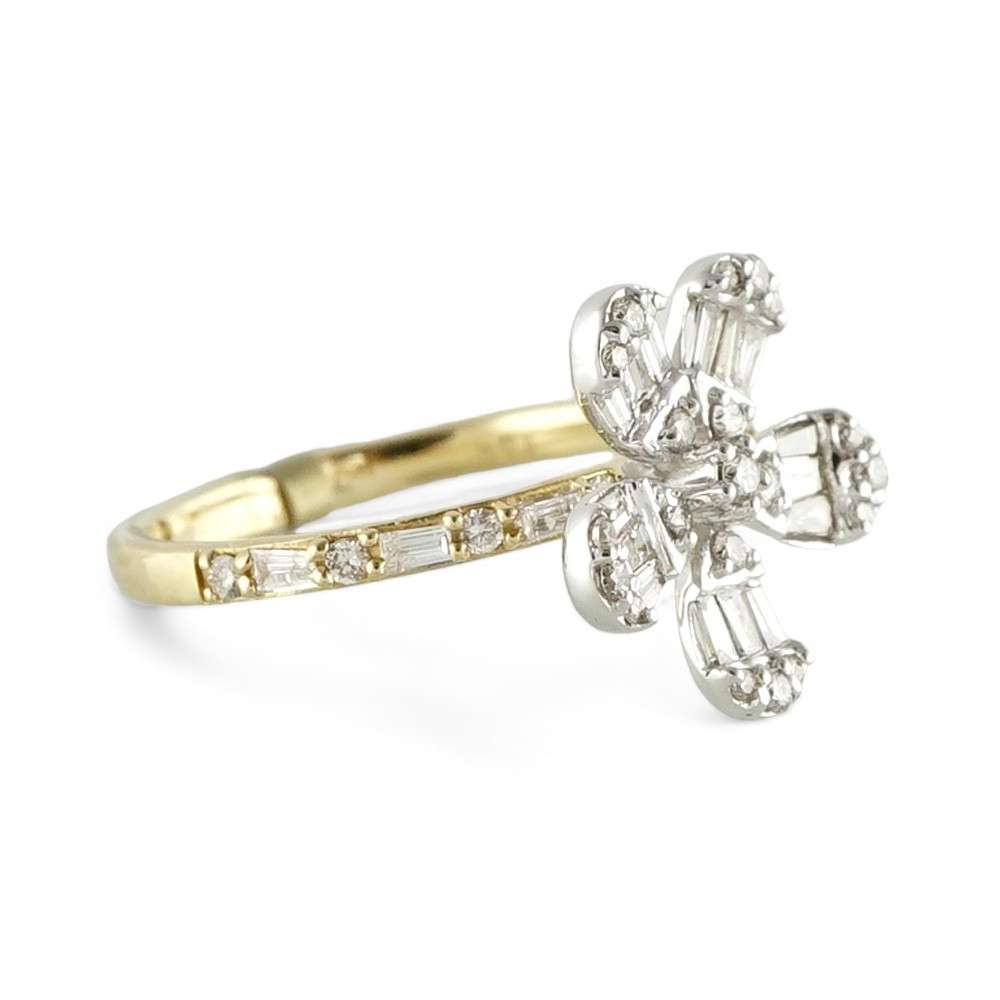14k Yellow Gold Diamond Flower Ring image 1