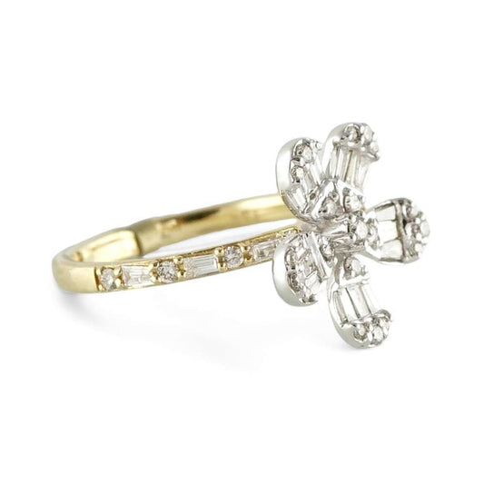 14k Yellow Gold Diamond Flower Ring image 1
