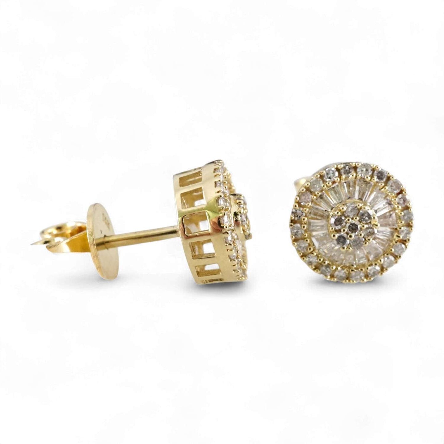 14k Yellow Gold Diamond Round Stud Earrings image 2