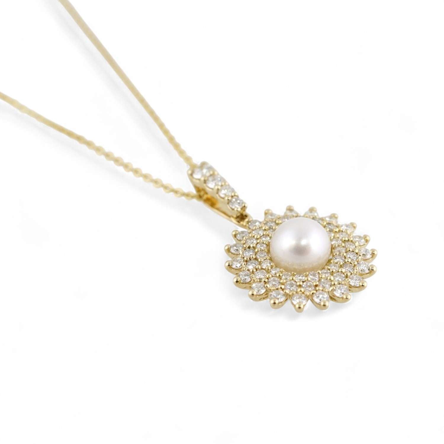 14k Yellow Gold Diamond Round Pendant Chain image 2