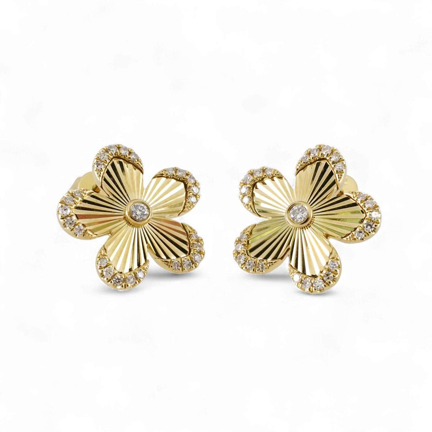 14k Yellow Gold Diamond Flower Earrings image 0